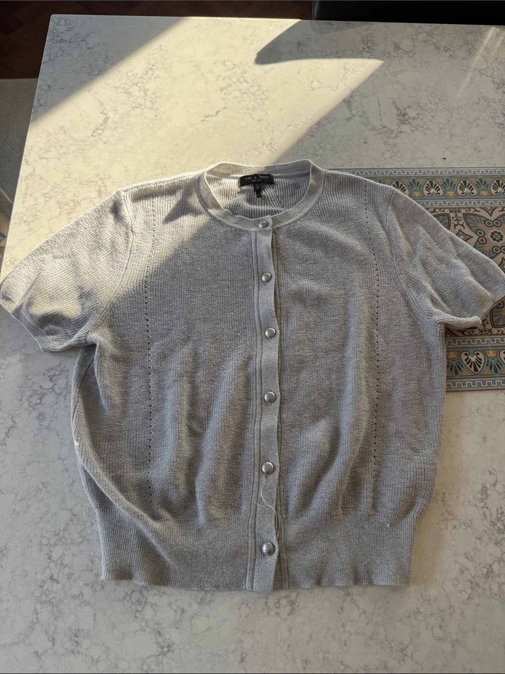 rag & bone Light Gray Short-Sleeve Button Cardigan
